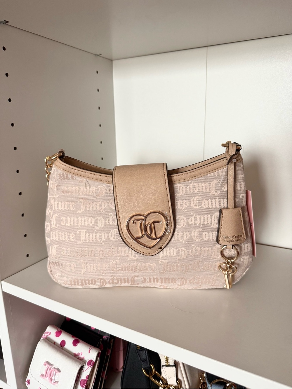 Juicy Couture “Call It A Classic” Women's Beige Logo Jacquard Shoulder Bag